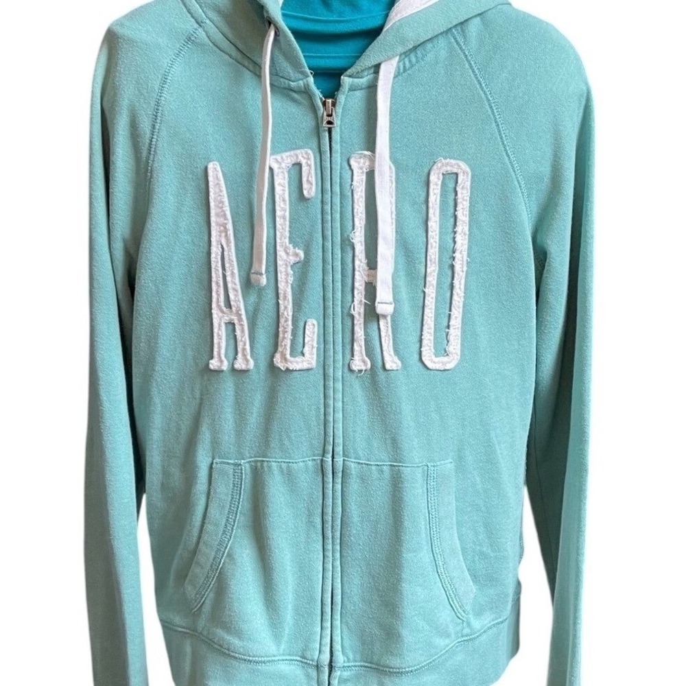 Vintage y2k 2000 Womens Teal Aeropostale AERO Logo‎ Full Zip Hoodie Medium